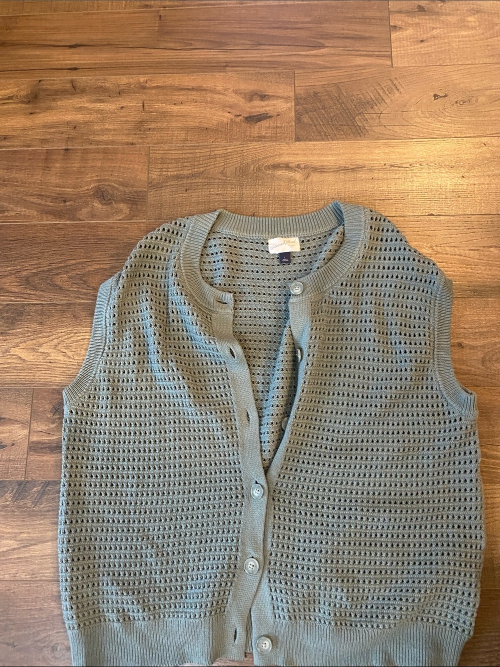 Universal Thread Light Sage Open-Knit Button Front Sweater Vest
